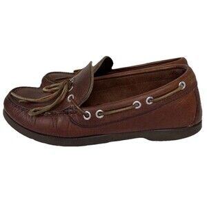Vtg Y2K LL Bean Handsewn Camp Mocs Mens 7.5 W Brown Leather Boat Shoe Loafer USA